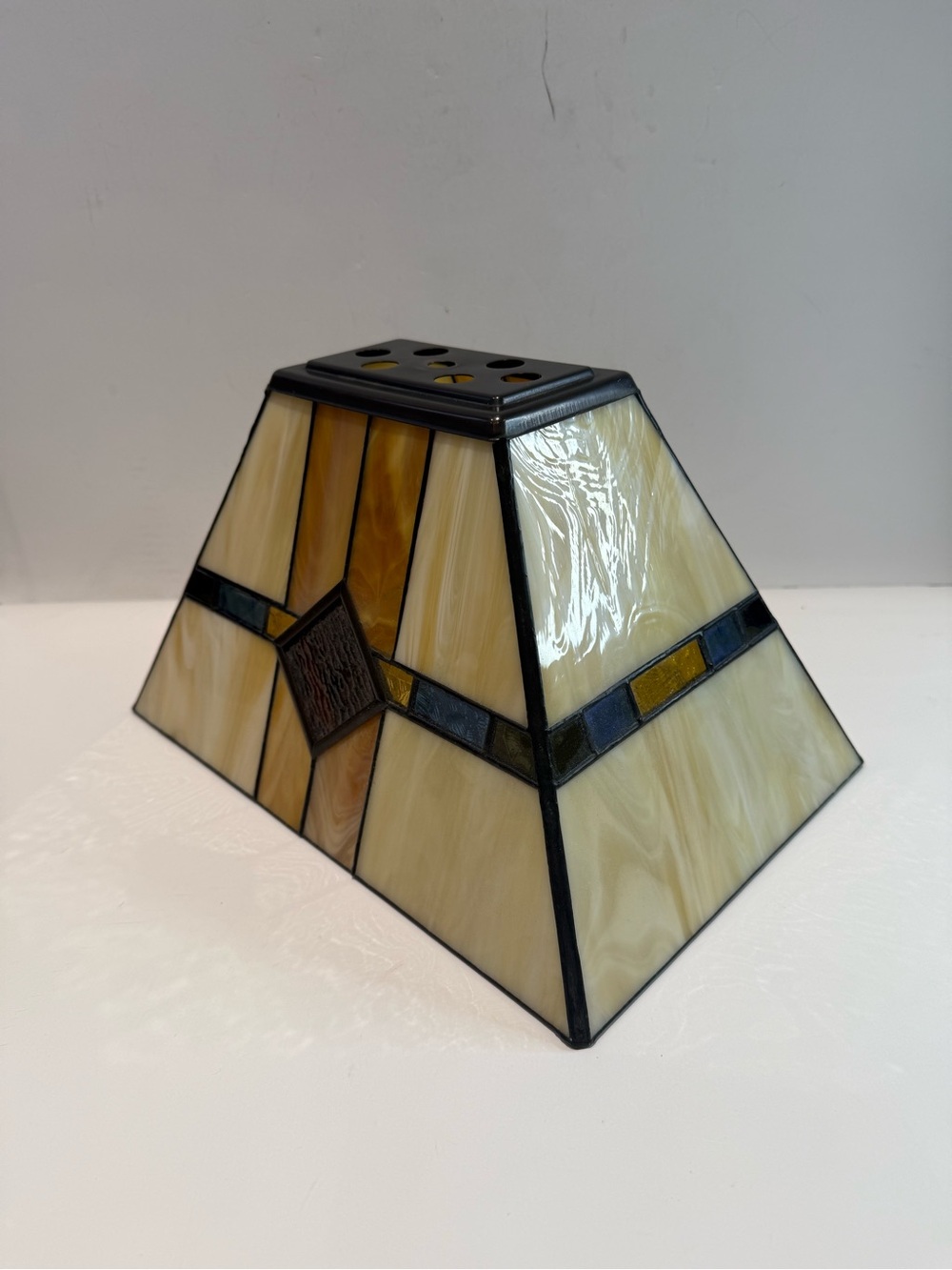 Vintage Mission Style Slag Stained Glass Lamp Shade Geometric Art Deco